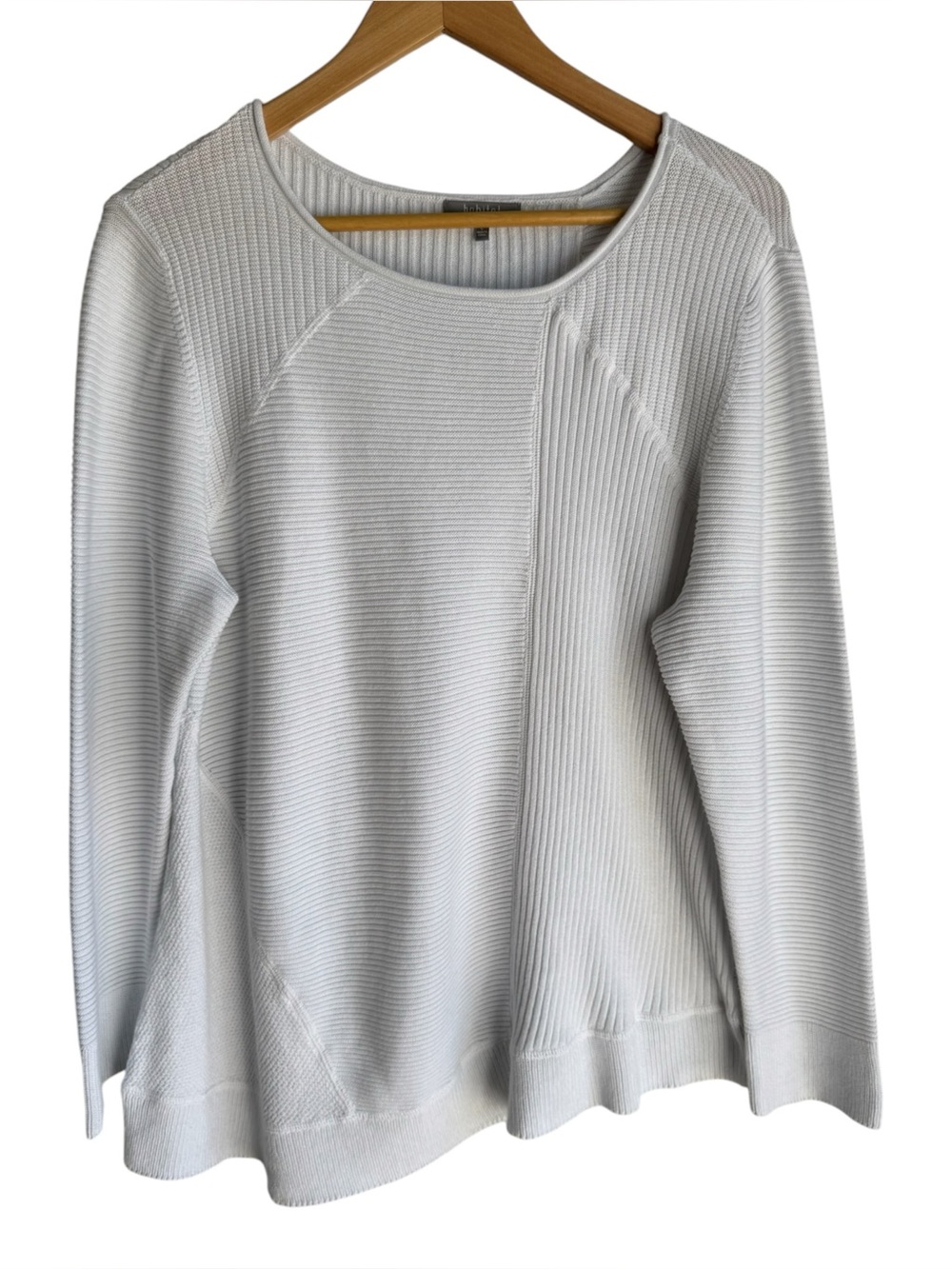 Habitat Lightweight Cotton Sweater Sz L White Knit Asymmetric Hem Long Sleeve